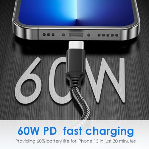 Premium 5-Pack USB C to C Fast Charging Cables – 60 W Nylon Braided Charger for i Phone 16 Series, Mac Book Pro, i Pad Pro/Air, Samsung S24/S23 – 5 ft Length for Ultimate Flexibility and Durability – Reliable Data Transfer with USB 3.1 Compatibility