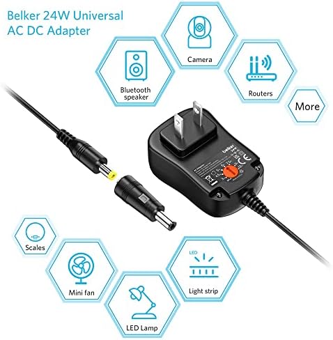 Versatile 24 W Universal Multi-Voltage AC/DC Power Adapter for Household Electronics – Adjustable Voltage from 3 V to 12 V with 2000 m A Output for Fast and Efficient Charging Solutions, Compatible with a Wide Range of Devices