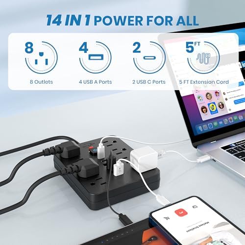 Dual Joule Loom 2-Pack Power Strip Surge Protector with 11 Outlets, 6 Fast USB Ports, 5 Ft Extension Cord, Space-Saving Flat Plug, Wall-Mount Design, Overload Safety for Home & Office Charging Stations – Ultimate Device Compatibility and Speed Enhancement