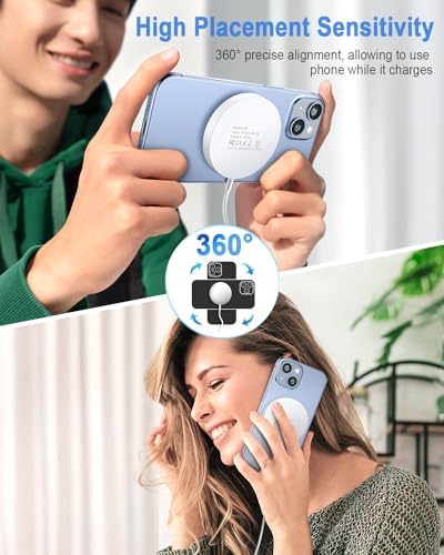 Elevate Your Charging Experience with the Ultimate Magnetic Wireless Charger – Fast Mag Safe 15 W Compatible with i Phone 16/15 Pro Series, Includes 20 W Type-C Adapter for Optimal Performance – Sleek White Design with LED Status Indicator for Effortless Charging on the Go