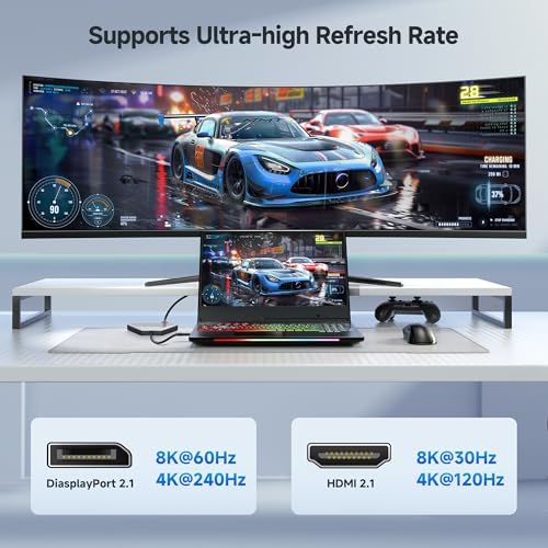 Maximize Your Multitasking Potential with the Cable Matters 4 K Quad Display USB-C MST Adapter – Achieve Stunning 8 K@60 Hz Visuals or Connect Four 4 K@60 Hz Monitors Seamlessly, Thunderbolt 4 Ready for Peak Performance, Plus 140 W Power Delivery for Continuous Efficiency – Ideal for Designers, Gamers, and Business Professionals