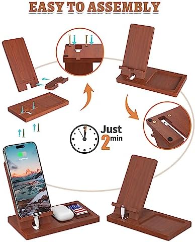 Cell Phone Stand with Tray, Wood Phone Docking Station for Men, Phone Holder for Desk, Men’s Docking Station and Organizer, Wooden Desk Organizer – Enhanced Compatibility and Speed
