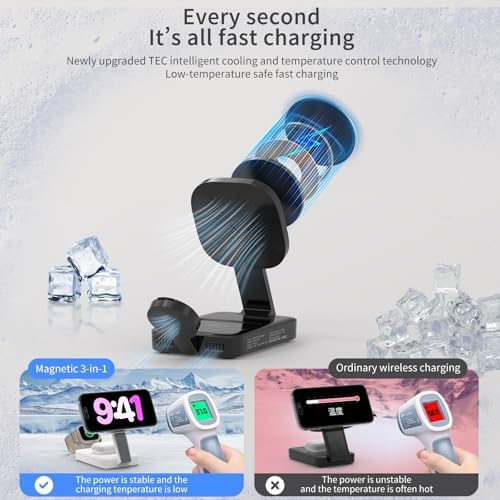 Revolutionize Your Charging Routine with the 3-in-1 Magnetic Wireless Charger Station for Apple Devices – Foldable Design, Integrated Night Lamp, and Mag Safe Compatibility for i Phone 16/16 Pro/16 Pro Max/15/14/13/12, Air Pods, and Apple Watch (Sleek Black Finish) – Ultimate Convenience and Enhanced Speed for Modern Users