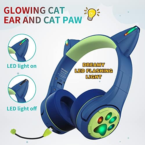 Riwbox CF9 Cat Ear Bluetooth Headphones for Kids – Safe 85 d B Volume Limit, Fun LED Light-Up Design, Dual Microphones for Clear Calls, Perfect for Tablets, Schools, Air Travel & Remote Learning, Lightweight Comfort in Trendy Purple