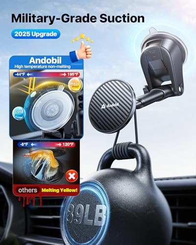 andobil [True Military-Grade for MagSafe Car Mount, 2025 Ultimate Magnetic Phone Holder for Car Dashboard Windshield Vent, Retractable Car Phone Holder Mount for iPhone 16 15 14 13 Pro Max Sumsung – Enhanced Compatibility and Speed