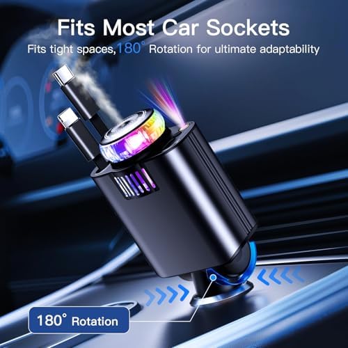 ORDA Starlight Retractable Car Charger & Essential Oil Diffuser – Fast USB-C Charging for i Phone 16/Pro Max/15/14/13/12/11, Samsung Galaxy S24/S23/S22/S21, Google Pixel – Dual Functionality for a Relaxing Drive with Aromatherapy Benefits