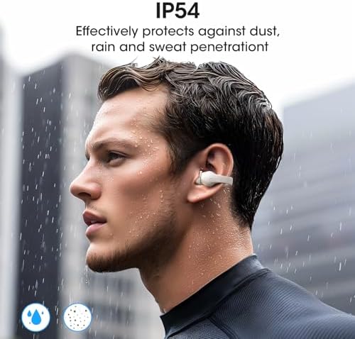 Discover Ultimate Audio Freedom with YUMONDEAR Open Ear Wireless Earbuds – Featuring Advanced Bluetooth 5.4, 44-Hour Playtime, and IP54 Waterproof Rating for Active Lifestyles – Perfect for Runners and Fitness Enthusiasts (White) – Lightweight Comfort for Extended Use, Ensuring Ambient Awareness During Workouts – Integrated Microphone for Crystal Clear Calls and Voice Commands – LED Charging Case for Effortless Battery Monitoring – Elevate Your Listening Experience with State-of-the-Art Technology and Superior Durability