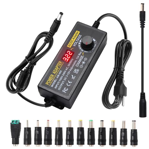 Versatile AOYADAISU 120 W Adjustable DC Power Supply with 14 Tips & Polarity Converter – Perfect for Fast Charging LED Strip Lights, Cameras, and More – 3 V-24 V Output with 5 A Maximum Current for Ultimate Compatibility and Performance