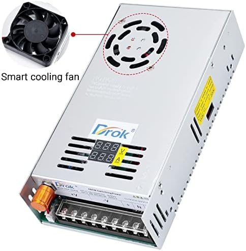 DROK 24 V Adjustable Power Supply – High-Efficiency AC to DC Converter for Reliable Power Delivery, 20 A 480 W Regulated Adapter Perfect for Computer Labs and Versatile Electronic Applications, Adjustable 5 V to 24 V Voltage Transformer for Enhanced Performance and Compatibility