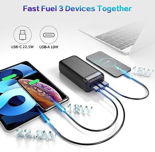 Ultimate 50,000 m Ah Portable Power Bank – High-Speed 22.5 W Fast Charging External Battery Pack with Triple Outputs & Dual Inputs, Ideal for i Phone, Samsung, i Pad, and More – Emergency Flashlight Included for On-the-Go Convenience and Reliability
