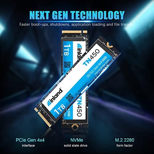 Elevate Your Performance with the INLAND TN450 500 GB NVMe M.2 PCIe Gen4 x4 Internal SSD – Unmatched 5,000 MB/s Speeds, 3 D NAND Technology for Ultimate Durability, Perfect Upgrade for Laptops & Desktops
