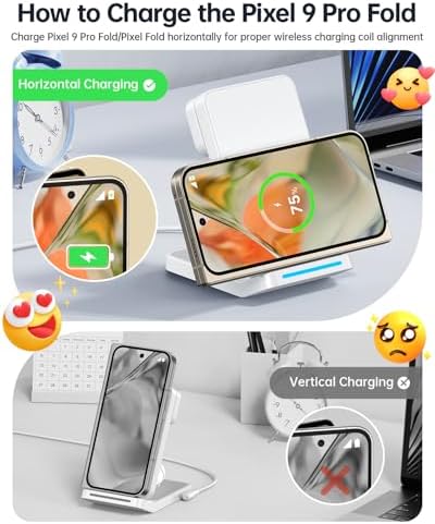 Revolutionary 3-in-1 Foldable Wireless Charger for Google Pixel Devices – Fast Charging Stand for Pixel Watch 3/2, Pixel 9 Pro/XL/9 a/8 Pro/8 a/7 Pro/7 a/6 Pro & Pixel Buds Pro 2 – Compact, Portable Design with Adapter Included – Sleek White Finish for Home or Travel – Ultimate Solution for Efficient Multi-Device Charging