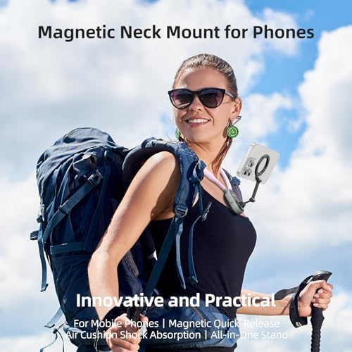 REYGEAK Magnetic Neck Phone Mount – Ultimate Hands-Free Vlogging Solution for i Phone 16/15/14/13/12 & Android Devices | Lightweight Adjustable Chest Stand for Effortless Video Capture | Enhanced Stability with Advanced Magnetic Technology | Perfect for Outdoor Adventures and Creative Content Creation