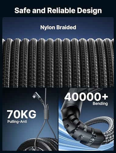 JSAUX 100 W USB C Cable 2-Pack – 10 FT Right-Angle Charging Cords with Fast Data Transfer for i Phone 16, Samsung Galaxy, i Pad & Mac Book – Durable & Flexible Design for Effortless Charging in Tight Spaces