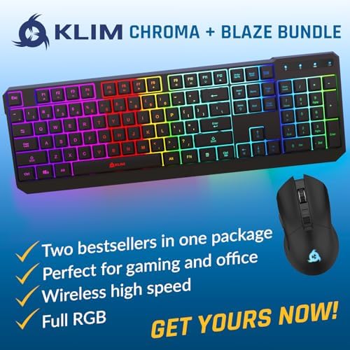 KLIM Chroma RGB Wireless Gaming Keyboard – Ultimate Performance with Long-Lasting Rechargeable Battery, Quick Typing & Water-Resistant Design for PC, PS5, PS4 & Mac – Elevate Your Gameplay with Stunning Backlighting & Enhanced Compatibility