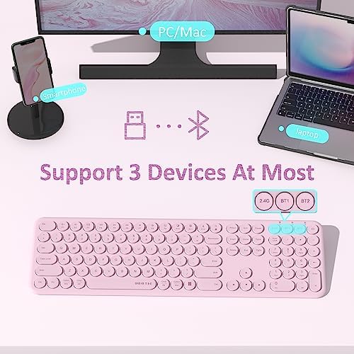 UBOTIE Wireless Green Keyboard – Stylish Full-Size Bluetooth & 2.4 GHz Dual Mode Keyboard with Unique Round Keycaps, Ultra-Slim Design & Quiet Scissor Switches for Effortless Typing on PC, MAC & Smart Devices – Perfect for Home & Office Use
