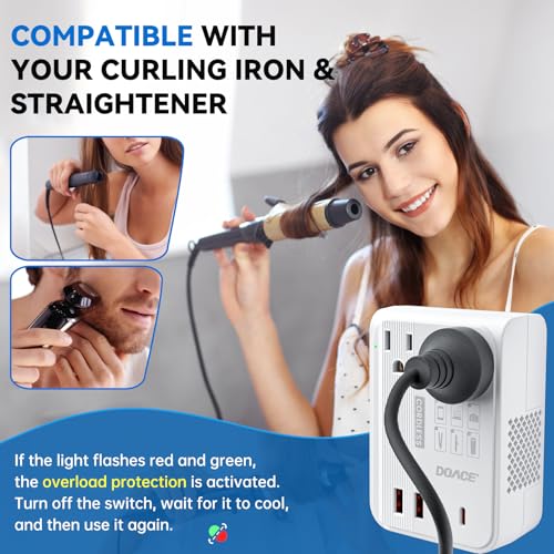 DOACE 220 V to 110 V Travel Voltage Converter: Ultimate Power Adapter with 4 USB Ports for Hair Tools – Compact, Safe, and Efficient Global Charging Solution for Beauty on the Move