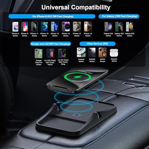Large Fast Wireless Car Charging Pad by REESTECQI – 15 W Qi-Compatible Charger for i Phone 16 Pro Max, Samsung Galaxy, and Google Pixel with Anti-Slip Design and 1 Meter USB-C Cable – Effortless Charging on the Go and Case-Friendly Functionality. Experience high-speed charging efficiency with our spacious 7.13″ x 4.06″ pad that accommodates larger devices while ensuring they stay securely in place during travel. Featuring advanced safety measures including over-temperature and over-voltage protection, this multifunctional charging solution doubles as a phone stand, enhancing your navigation and video viewing experience. Perfect for busy lifestyles, this innovative charger is compatible with a variety of smartphones and supports cases up to 4 mm thick, making it a versatile addition to your car, home, or office. Optimize your charging experience with REESTECQI’s reliable and efficient design.