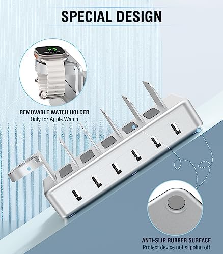 50 W Multi-Device Charging Station – High-Speed Six-Port USB Dock for Phones, Tablets, Kindles & Smartwatches – Fast Universal Charger for Home & Office Convenience – Declutter Your Charging Experience!