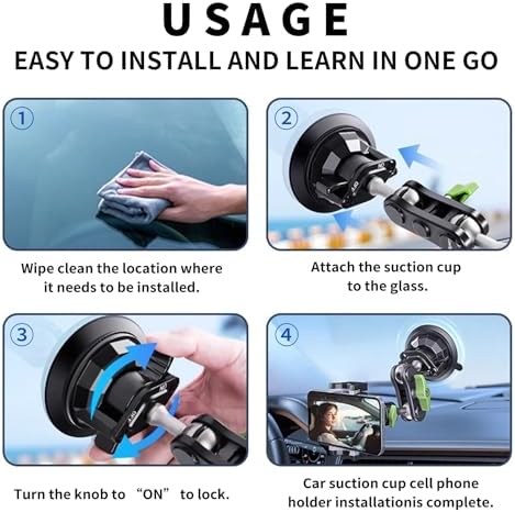 Car Phone Holder-Phone Mount for Car Windshield & Truck-Holder with 360° Rotating Metal Arm-Mount with Super Stable Suction Cup for All Vehicles – Enhanced Compatibility and Speed