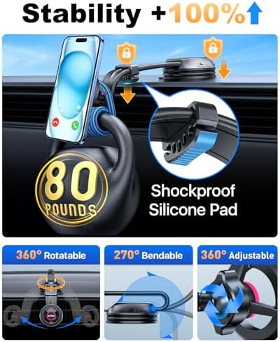 HTU 2025 Mag Safe Car Mount – Advanced 5-in-1 Magnetic Phone Holder for i Phone with Robust Suction Power and Customizable Bendable Design for Dashboard, Windshield, and Vent – Elegant Light Rose Finish, Safety Certified for Ultimate Reliability