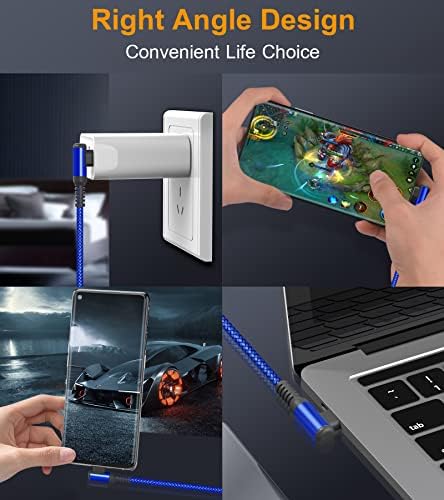 High-Speed USB-C to USB-C Charging Cable 60 W [2-Pack 10 ft] – Right Angle Design for i Phone 15 & 16, Mac Book Air/Pro, Samsung Galaxy S20-S25, Pixel – Ultimate Efficiency and Versatile Compatibility for Fast Data Transfer and Reliable Power Delivery