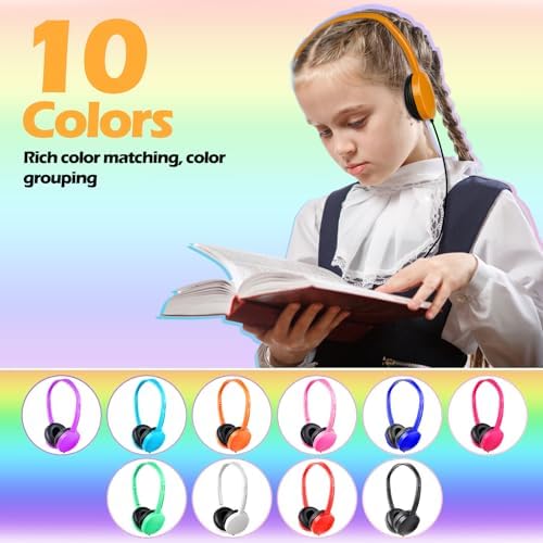 Bulk 20-Pack Adjustable Wired Headphones for Kids – Durable Classroom Earphones with 3.5 mm Jack, Perfect for Schools, Libraries, and Museums – Engaging Mixed Color Design for Enhanced Focus and Learning Engagement