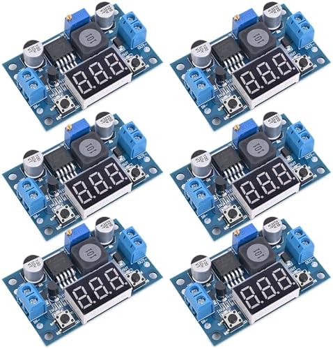 Versatile LM2596 Adjustable Buck Converter Module with Integrated LED Voltmeter – High-Efficiency DC-DC Power Supply for Precise Voltage Regulation from 4 V to 40 V, Outputs from 1.25 V to 37 V – Bulk Set of 6 for Enhanced Project Flexibility and Convenience
