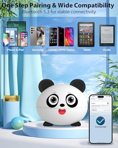 Panda-Themed Kids Bluetooth 5.3 Wireless Earbuds – Lightweight, IPX6 Waterproof, and 85 d B Volume Limiting for Safe Listening – Built-in Mic for Hands-Free Calls, Perfect for School, Travel, and Play – Durable Noise Cancelling Design for Young Audio Enthusiasts