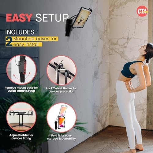 Universal 3-in-1 i Pad Tablet Mount by CTA Digital – Versatile Holder for All i Pad Models (7-13″) – Elegant Silver Design – Wall, Under Cabinet, and Desk Mounting Solutions – Adjustable Viewing Angles for Ultimate Comfort – Perfect for Home, Office, and Travel – Boost Productivity and Entertainment with Effortless Installation and Sturdy Build