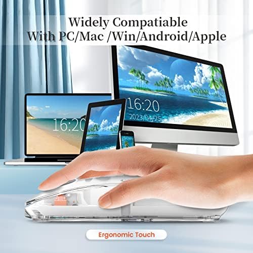 Sleek A.JAZZ Wireless Bluetooth 5.1 & 2.4 G Mini Mouse – Lightweight, Rechargeable, and Silent for Ultimate Focus in Office, PC, Mac, and i Pad Use – Stylish Transparent Design with Nano USB-C Receiver for Enhanced Compatibility and Performance