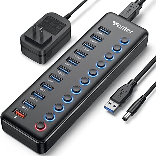 WENTER 10-Port USB Hub 3.0 with SD/TF Card Reader – Premium Aluminum Fast Charging Hub for High-Speed Data Transfer and Ultimate Device Connectivity – Perfect for PCs, Laptops, and Multitaskers
