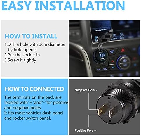 BUNKER INDUST Waterproof Dual Port USB Type-C Car Charger with LED Voltmeter – Quick Charge 3.0 Fast Charging Adapter for Boats, SUVs, UTVs, RVs, and Trucks – Durable Aluminum Design for 12 V/24 V Systems