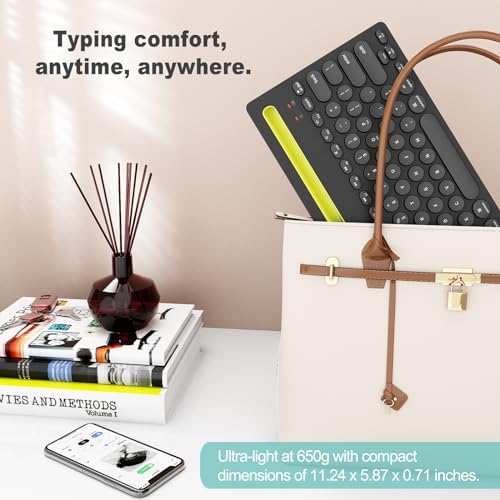 SADES Retro Wireless Bluetooth Keyboard for Mac, i Pad, i Phone, PC & Android – Multi-Device Connectivity & Portable Design with Vintage Round Keycaps – Perfect for Effortless Typing on the Go in Chic Pink