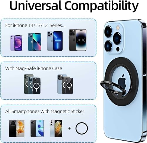Magnetic Phone Ring Holder Made for MagSafe, Removable Magnet Phone Stand Finger Grip Kickstand for iPhone 15 Pro Max 14 13 12, Compatible with Mag Safe Accessories – Enhanced Compatibility and Speed