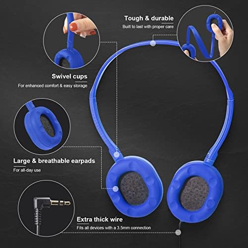 Flutesan 30 Pack Kids Adjustable Wired Headphones – Premium On-Ear Stereo Sound Earbuds for Classroom and Travel – Lightweight, Durable Design for Boys and Girls – Ideal Tangle-Free Audio Solution for Laptops, Tablets, and More
