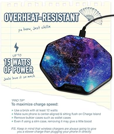 Smartish Charge Island 15 W Fast Wireless Charger – Qi-Certified Non-Slip Charging Pad for i Phone, Samsung Galaxy & Air Pods Pro – Enhance Efficiency with Sleek Design & Built-in Safety Features – Ideal for Home & Office Charging Solutions