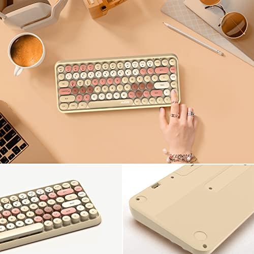 FELICON Retro Mini Wireless Bluetooth Keyboard – Portable 84-Key Typewriter Design for Android, i Pad, Windows & PC – Perfect Companion for Home & Office with Enhanced Compatibility and Rechargeable Battery