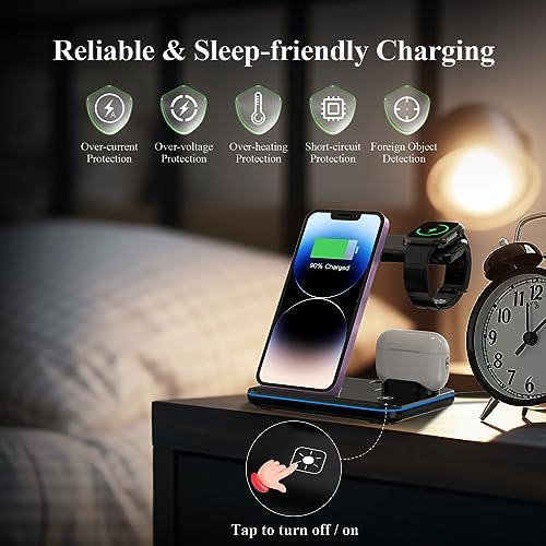 Minthouz 3-in-1 Fast Wireless Charging Station – 18 W Power Hub for i Phone 15/14/13/12/11, Air Pods & i Watch – Sleek, Space-Saving Design with QC3.0 Adapter for Effortless Charging Convenience and Style