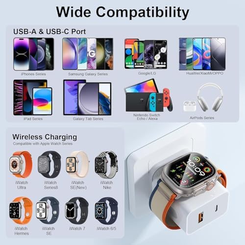 20 W Apple Watch Fast Charger – 3-in-1 Portable PD Charger with Magnetic Wireless Technology, Dual USB-C Ports for i Phone & Tablet, Sleek Black Design for Effortless Charging Anywhere