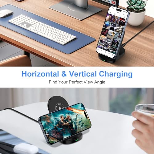 15 W Fast Wireless Charger Stand for Samsung & i Phone – Universal Charging Station for S24, S23, Z Flip 5, i Phone 15, Google Pixel 8 – Sleek Design with Anti-Slip Base & Smart LED Indicator for Effortless Power