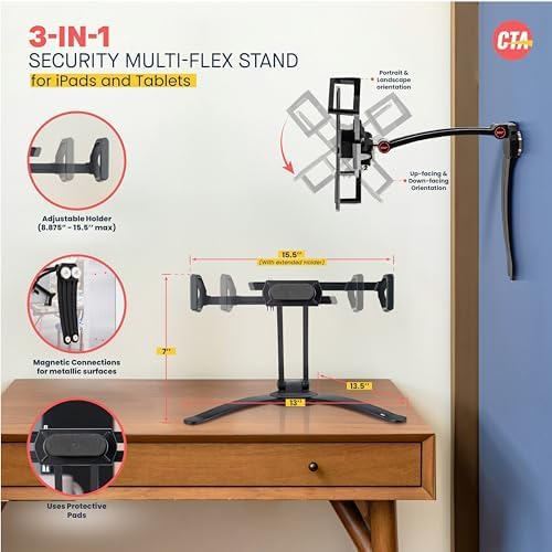Universal 3-in-1 i Pad Tablet Mount by CTA Digital – Versatile Holder for All i Pad Models (7-13″) – Elegant Silver Design – Wall, Under Cabinet, and Desk Mounting Solutions – Adjustable Viewing Angles for Ultimate Comfort – Perfect for Home, Office, and Travel – Boost Productivity and Entertainment with Effortless Installation and Sturdy Build