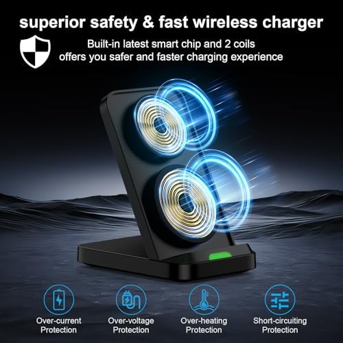 Fast Wireless Charger Stand for Google Pixel 9 A & Samsung Galaxy Series – 15 W High-Speed Charging Dock with Dual Coils for Optimal Viewing and Enhanced Compatibility – Ideal for Desk or Nightstand Use – Safe, Case-Friendly Design with Intelligent Charging Modes for Efficient Power Delivery
