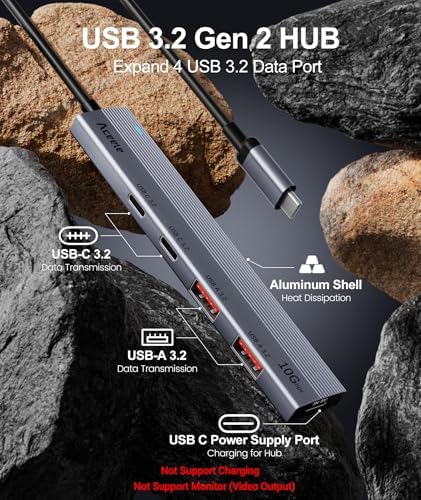 Revolutionize Your Connectivity with the Aceele 10 Gbps USB C Hub Splitter – Ultimate 4-Port Adapter Featuring Dual USB-A 3.2 & USB-C 3.2 for Mac Book Pro, i Mac, i Pad – High-Efficiency 100 W Power Delivery Charging – Seamless Device Integration for Swift File Transfers and Enhanced Productivity