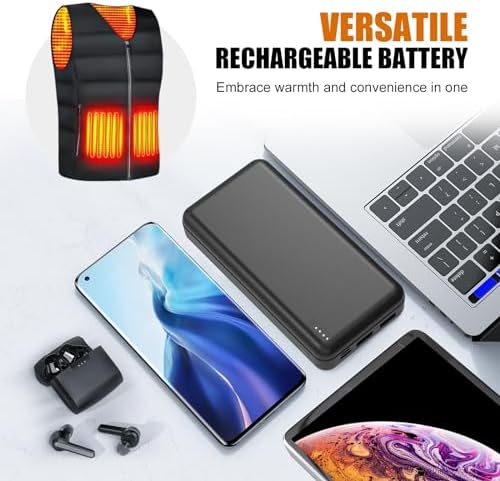Stay Cozy Anywhere: 20000 m Ah 5 V/2 A Heated Electric Vest Battery Pack with Dual USB Output – Ideal Power Bank for Heated Jackets, Hoodies, and Pants for Men & Women – Enhanced Safety Features for Reliable Outdoor Comfort