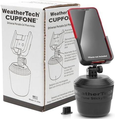 Universal Adjustable Car Cup Holder Phone Mount – Weather Tech Cup Fone for i Phone & Android – Secure Grip with Open Charging Access – Hands-Free Convenience – Durable Black Design for Every Vehicle