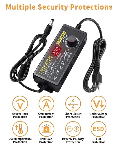 Versatile AOYADAISU 120 W Adjustable DC Power Supply with 14 Tips & Polarity Converter – Perfect for Fast Charging LED Strip Lights, Cameras, and More – 3 V-24 V Output with 5 A Maximum Current for Ultimate Compatibility and Performance