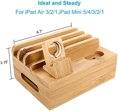 Eco-Friendly Bamboo Multi-Device Charging Station – Sleek USB Dock with 5 High-Quality Cables for Smartphones, Smartwatches & Tablets – Chic Organizer for Home & Office Efficiency