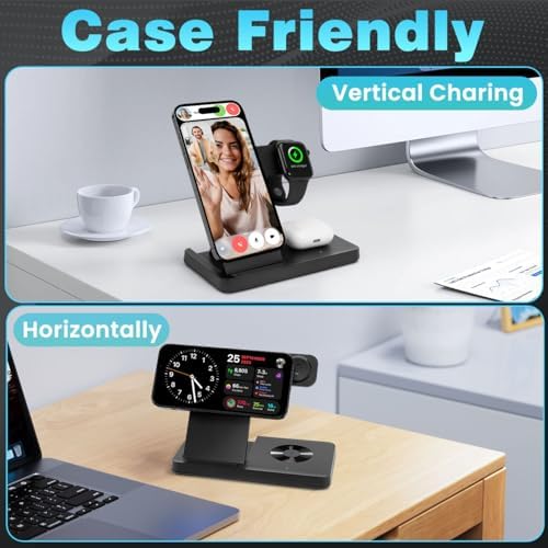 Ultimate 3-in-1 Magnetic Charging Station: Fast Charging Dock for i Phone 12-16, Apple Watch & Air Pods Pro – Foldable Design for On-the-Go Convenience and Enhanced Compatibility (White)