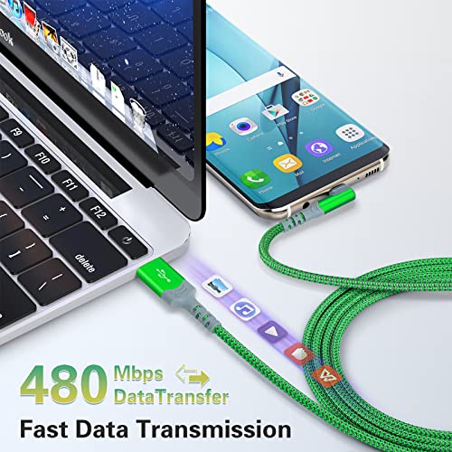 10 FT 5-Pack USB C Charging Cables – Fast 3.1 A Right Angle Nylon Braided Charger for Seamless Compatibility with Samsung S22, i Pad Pro, Mac Book Air & Pixel 7 – Durable, Flexible Power Solution for Home & Travel